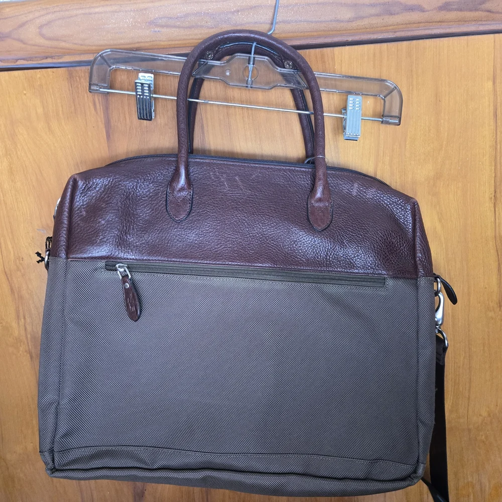 Polo Ralph Lauren Leather Canvas Heritage Logo Messenger Laptop Bag Brown Khaki